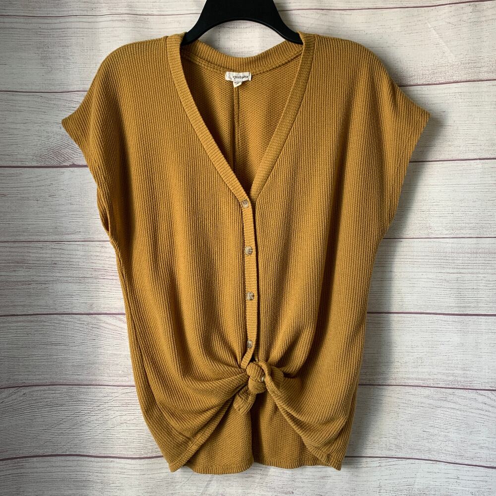 Eyeshadow Golden Yellow Cardigan Knit Sweater Button Up Size Small